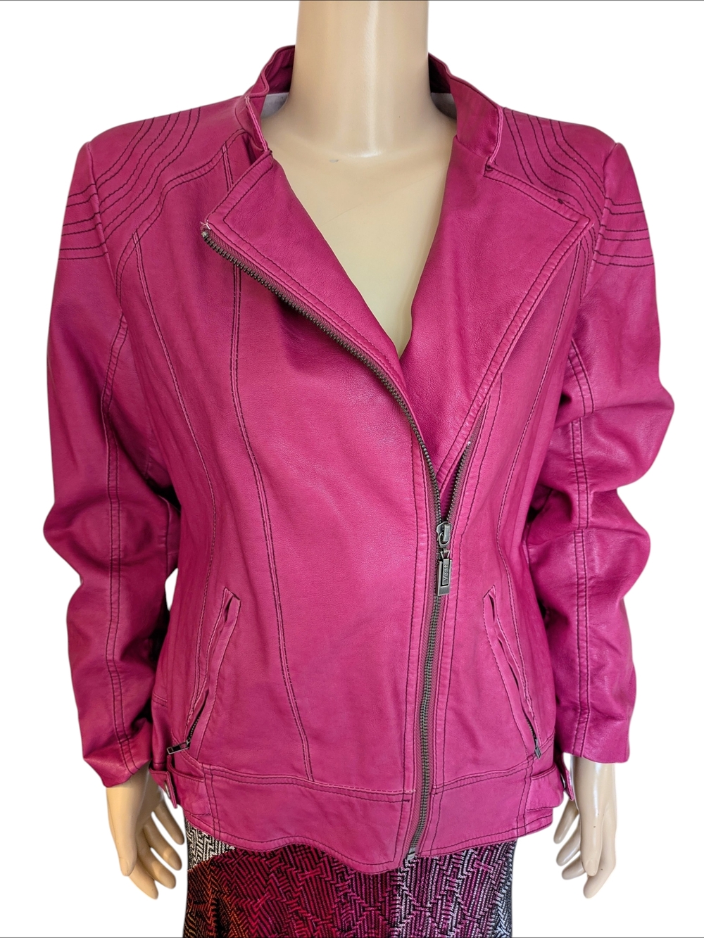 Fuchsia  Faux Leather Moto Jacket